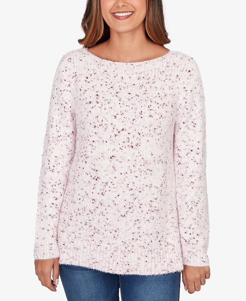 Ruby Rd. Petite Speckled Chenille Eyelash Boat Neck Sweater