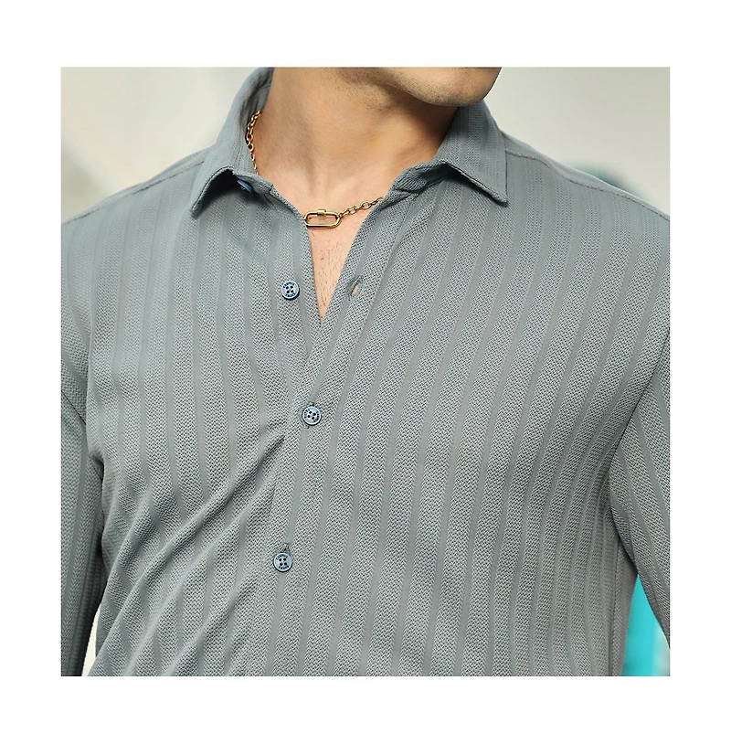 Campus Sutra Men's Coin Grey Chevron-Panel Tactile Shirt