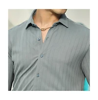 Campus Sutra Men's Coin Grey Chevron-Panel Tactile Shirt