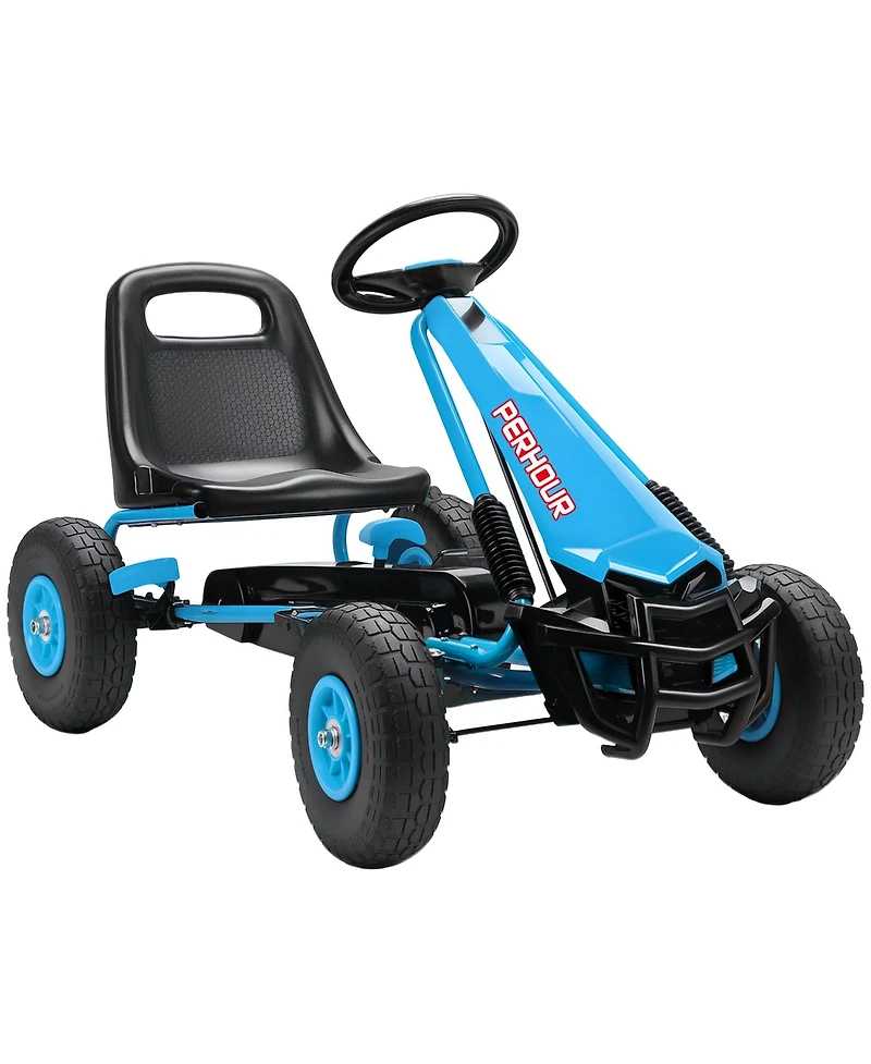 Qaba Go Kart for Kids, Pedal Cart with Adjustable Seat, Eva Wheels,