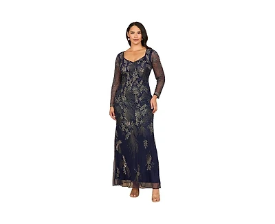 Lara Women's Long Sleeve Queen Anne Beaded Gown