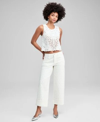 Now This Womens Embellished Cuffed Wide Leg Jeans Macys Exclusive