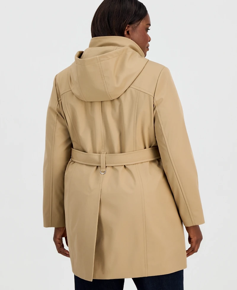 Calvin Klein Plus Belted Hooded Zip-Front Raincoat