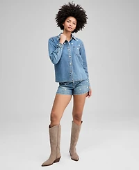 And Now This Women's Faux-Pearl-Embellished Jean Shirt, Macy's Exclusive