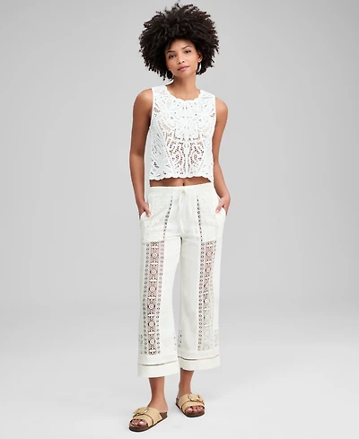 And Now This Women's Crochet-Inset Drawstring Pants, Macy's Exclusive