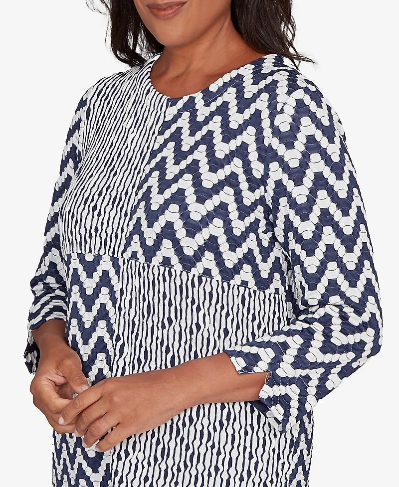 Alfred Dunner Women's Saratoga Springs Textured Panel Spliced Knit Top