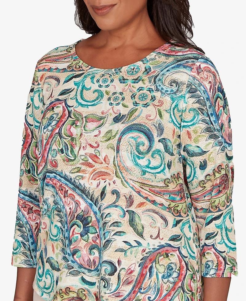Alfred Dunner Women's Saratoga Springs Classic Paisley Print Pullover Knit Top
