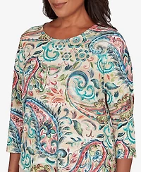Alfred Dunner Women's Saratoga Springs Classic Paisley Print Pullover Knit Top