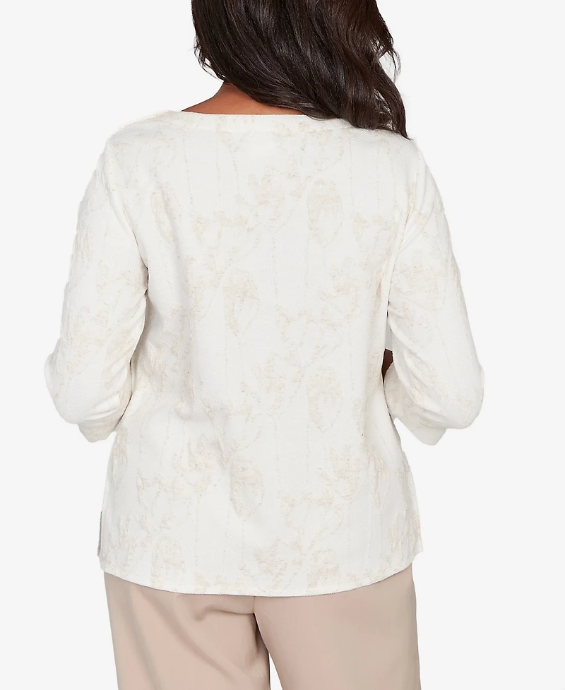 Alfred Dunner Women's Saratoga Springs Raised Texture Floral Design Knit Top