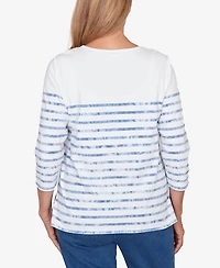 Alfred Dunner Women's Hilton Head Applique Flower Tie Dye Stripe Knit Top