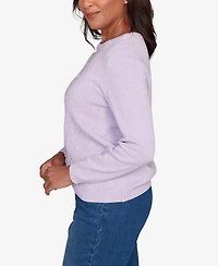 Alfred Dunner Women's Hilton Head Center Embroidery Accent Sweater