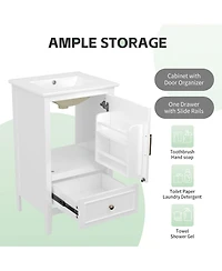 Boyel Living 20" Bathroom Vanity with Sink, Bathroom Cabinet with A Door, Door Shelf Storage and Adiustable Foot Pads, A Drawer, White