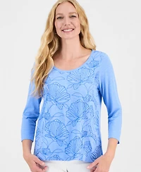 Style & Co Women's 3/4 Sleeve Scoop Embroidered Knit Top, Macy's Exclusive