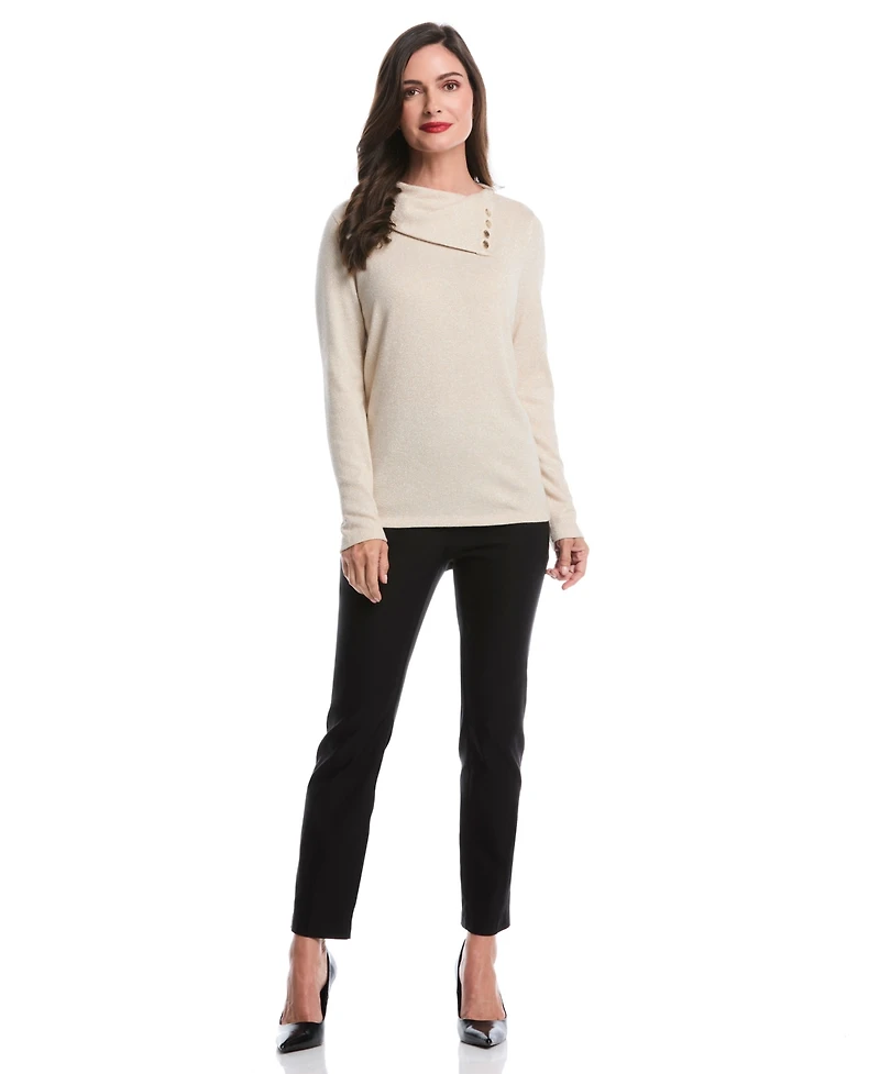 Rafaella Petite Split Collar Long Sleeve Top
