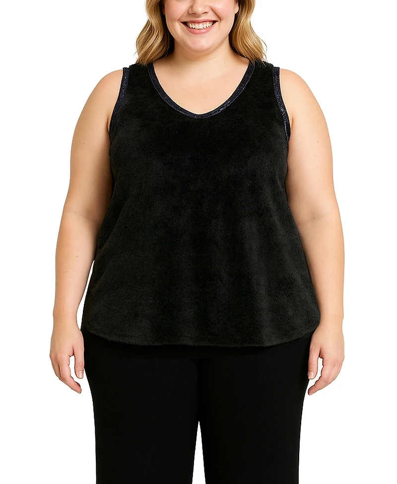 Coin 1804 Plus Cozy Rib Sequin Trim V Neck Tank Top