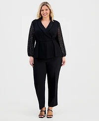 Alex Evenings Plus Metallic Knit Beaded-Sleeve Top