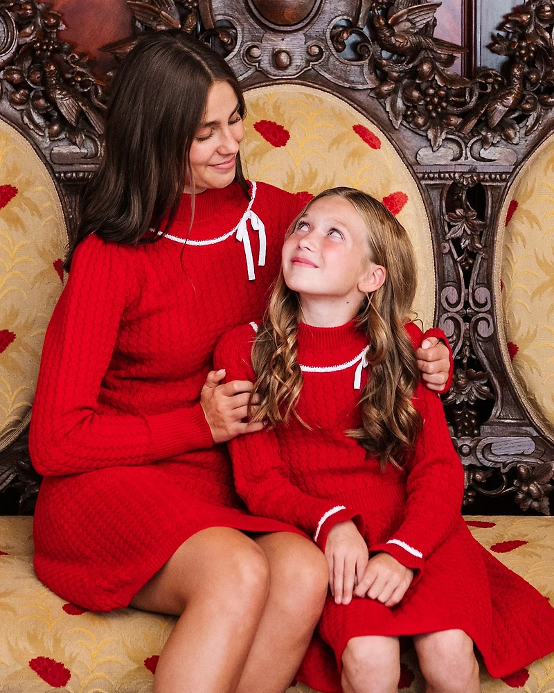 Hope & Henry Baby Girls' Organic Mock Neck Ruffle Cuff Cable Sweater Dress