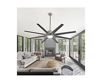 76-inch Modern and Simple Sand Nickel 8-Blade Ceiling Fans with Remote Control and Lighting Kit
