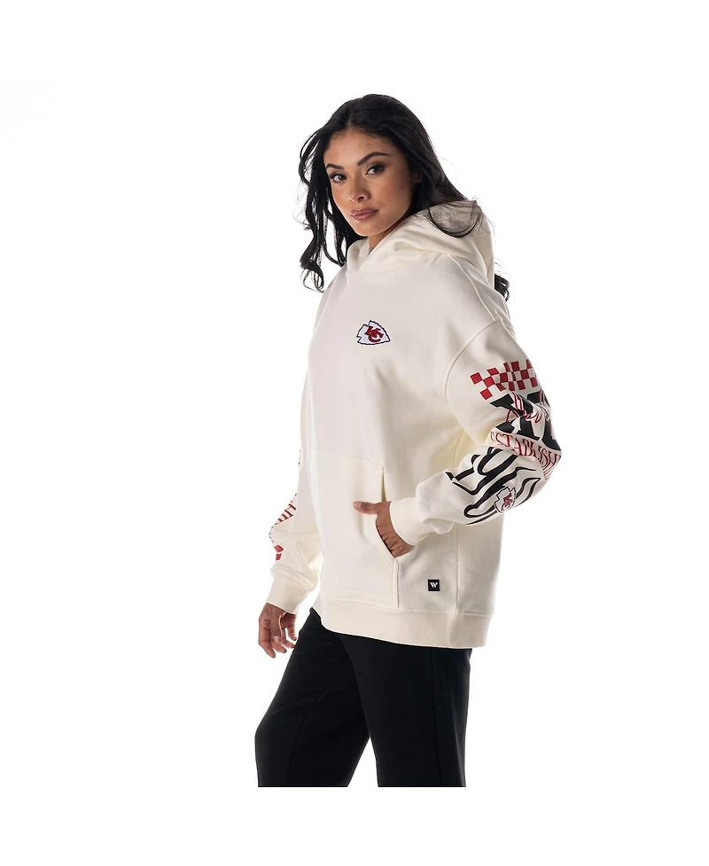 The Wild Collective Men's and Women's Cream Kansas City Chiefs Stacked Graphic Sleeve Fleece Hoodie