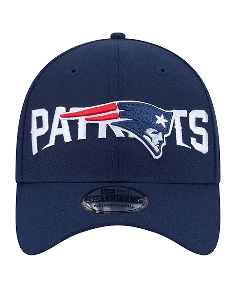 New Era Men's Navy England Patriots Overlap Logo 39THIRTY Stretch Fit Hat