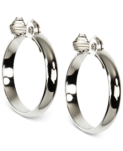 Anne Klein Silver-Tone E-z Comfort Clip 1 1/4" Wide Hoop Earrings