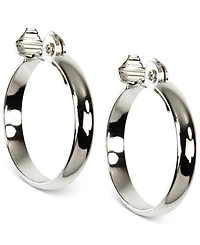 Anne Klein Silver-Tone E-z Comfort Clip 1 1/4" Wide Hoop Earrings