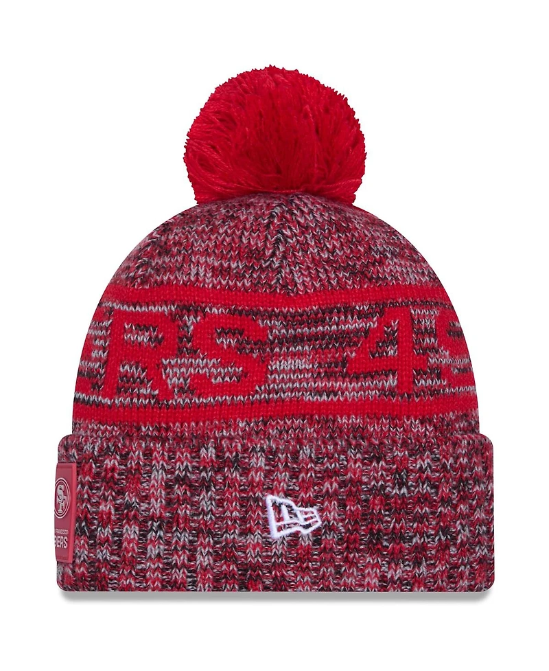 New Era Men's Scarlet San Francisco 49ers 2025 Sideline Cold Weather Cuffed Pom with Knit Hat