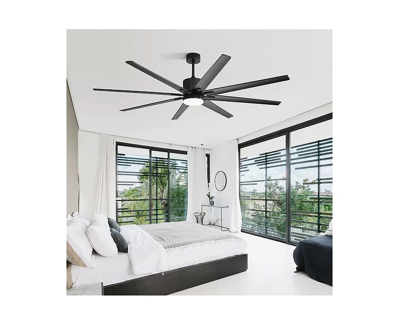 76-inch Modern and Simple Black 8-Blade Ceiling Fans with Remote Control and Lighting Kit