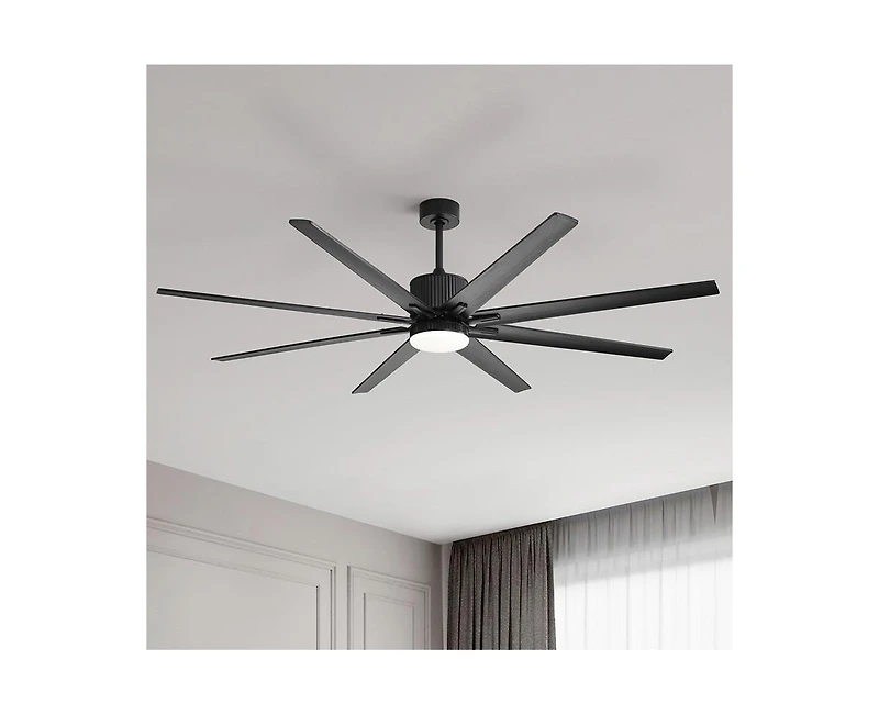 76-inch Modern and Simple Black 8-Blade Ceiling Fans with Remote Control and Lighting Kit