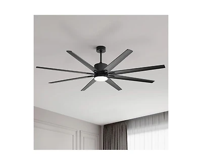 76-inch Modern and Simple Black 8-Blade Ceiling Fans with Remote Control and Lighting Kit