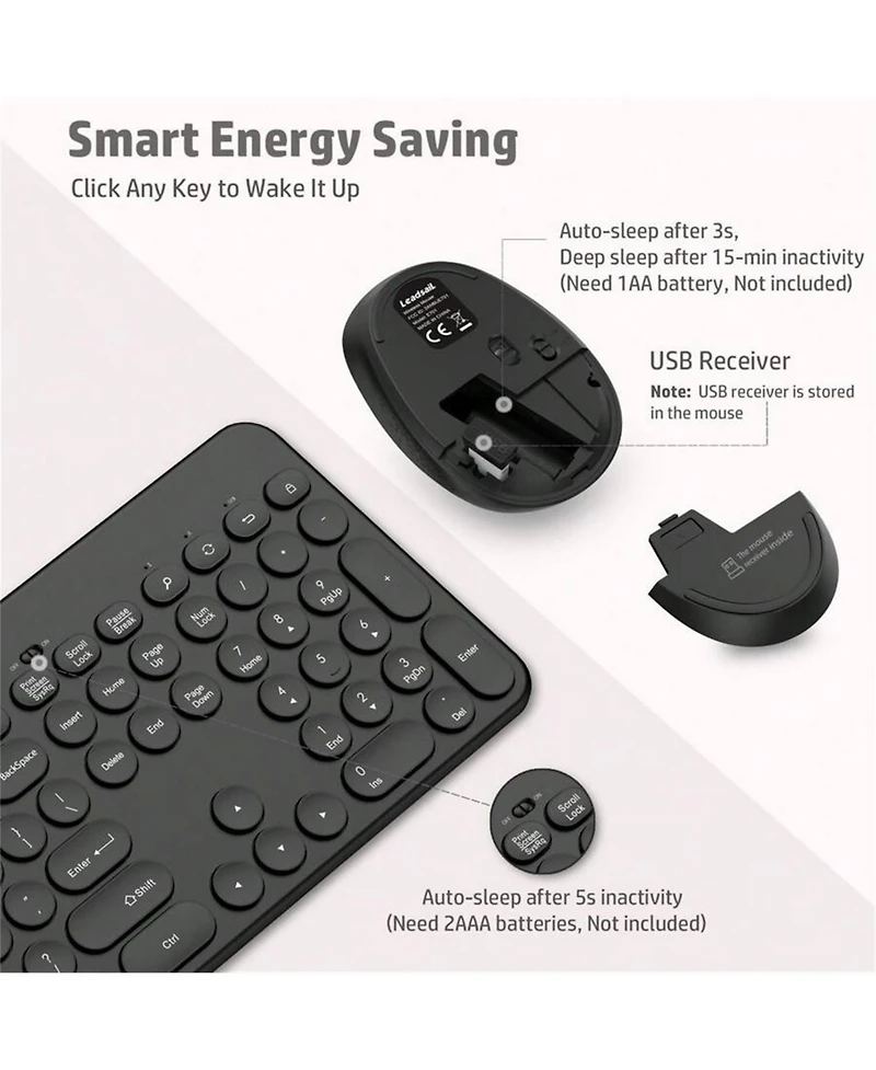 Wireless Keyboard and Mouse Combo-Full-Sized Computer Keyboard, 2.4GHz Silent Keyboard Mouse with Tablet Holder for Windows Laptop, Pc, Desktop,Black