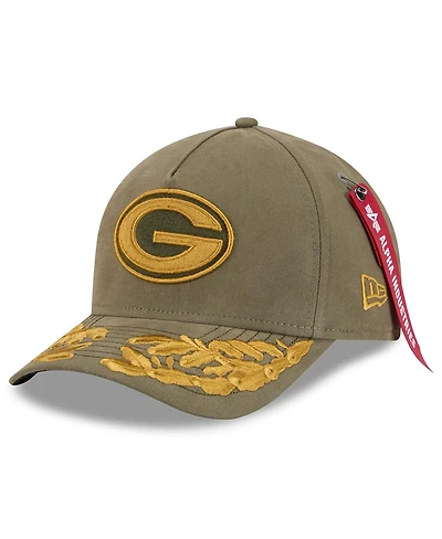 New Era x Alpha Men's Industries Olive Green Bay Packers A-Frame 9FORTY Adjustable Hat