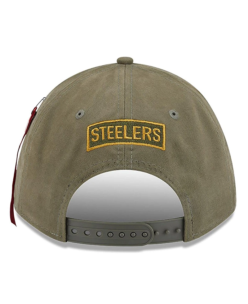 New Era x Alpha Men's Industries Olive Pittsburgh Steelers A-Frame 9FORTY Adjustable Hat