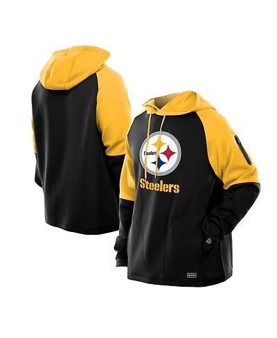 New Era Men's Black Pittsburgh Steelers Combine Authentic Color Block Raglan Pullover Hoodie