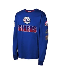 Mitchell & Ness Big Boys and Girls Royal Philadelphia 76ers Hardwood Classics All Over Long Sleeve T-Shirt