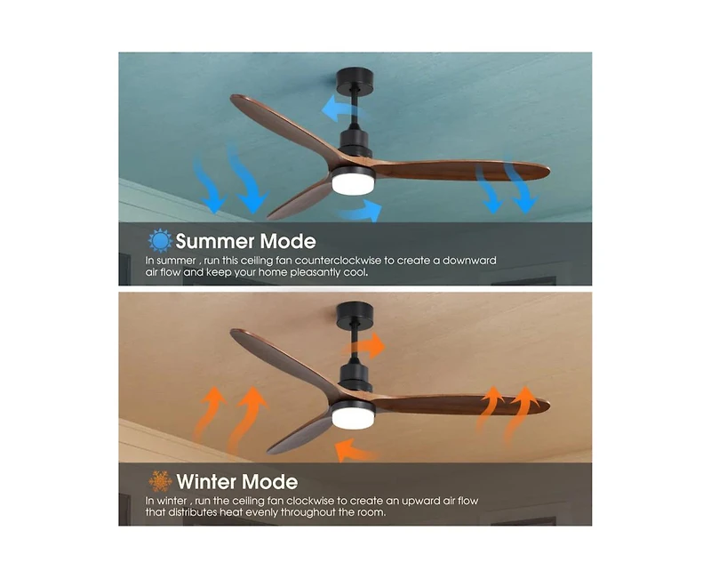 60-inch Modern Minimalist Style Black 3-Blade Ceiling Fan with Led Light and Remote Control