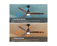 60-inch Modern Minimalist Style Black 3-Blade Ceiling Fan with Led Light and Remote Control
