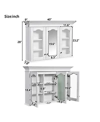 Airsurfer 40 Inch Medicine Cabinet with Mirror Bathroom Storage Cabinet with Shelves Wall Mounted Bathroom Cabinet with Glass Doors
