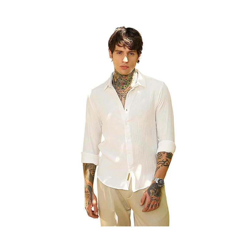 Campus Sutra Men's Daisy White Breezy-Weave Shirt