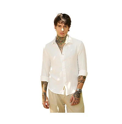 Campus Sutra Men's Daisy White Breezy-Weave Shirt
