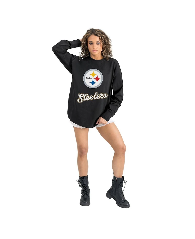 Gameday Couture Women's Black Pittsburgh Steelers Oversized Long Sleeve T-Shirt