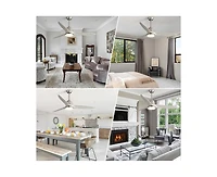 56-inch Modern Golden 3 Solid Wood Blade Tri Color Dimming Ceiling Fan with Six Speed Remote Control and Forward Reverse Function for Indoor