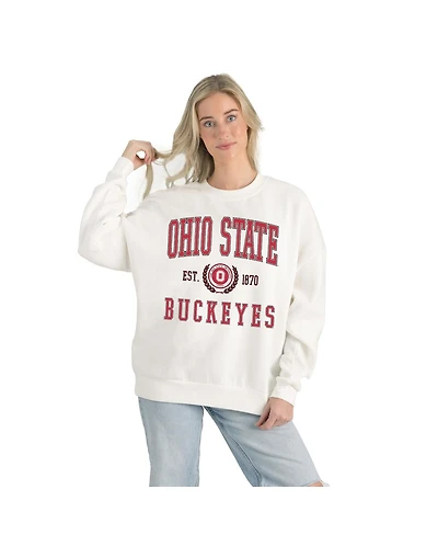 Gameday Couture Women's White Ohio State Buckeyes Premium Fleece Drop Shoulder Oversized Pullover Sweatshirt