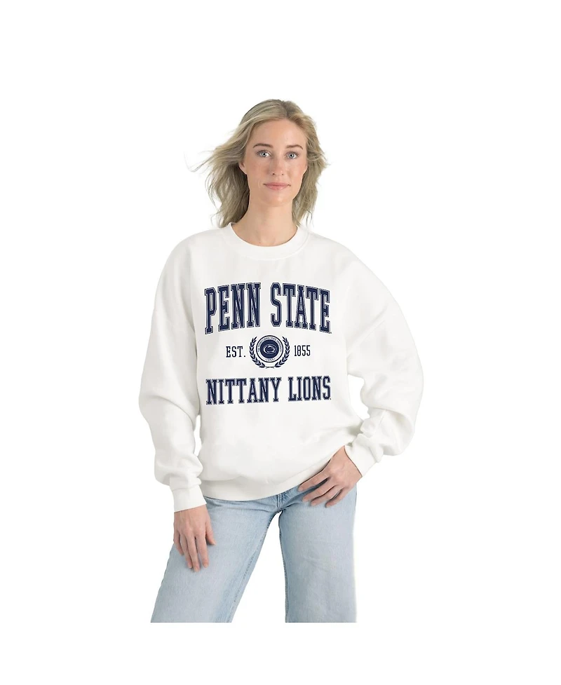 Gameday Couture Women's White Penn State Nittany Lions Premium Fleece Drop Shoulder Oversized Pullover Sweatshirt