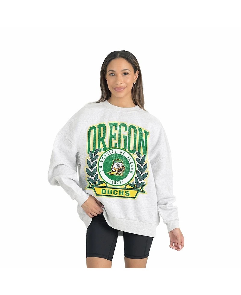 Gameday Couture Women's Gray Oregon Ducks Premium Fleece Drop Shoulder Oversized Pullover Sweatshirt