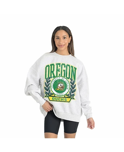 Gameday Couture Women's Gray Oregon Ducks Premium Fleece Drop Shoulder Oversized Pullover Sweatshirt