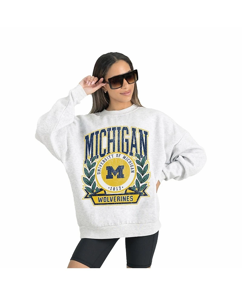 Gameday Couture Women's Gray Michigan Wolverines Premium Fleece Drop Shoulder Oversized Pullover Sweatshirt