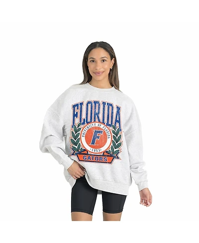 Gameday Couture Women's Gray Florida Gators Premium Fleece Drop Shoulder Oversized Pullover Sweatshirt
