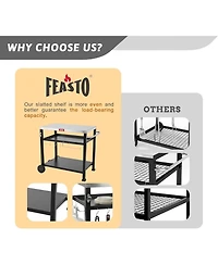 3Shelf Outdoor Grill Table Pizza Oven Table for Outside Movable Grill Cart with Wheels Indoor Outdoor Cooking Station