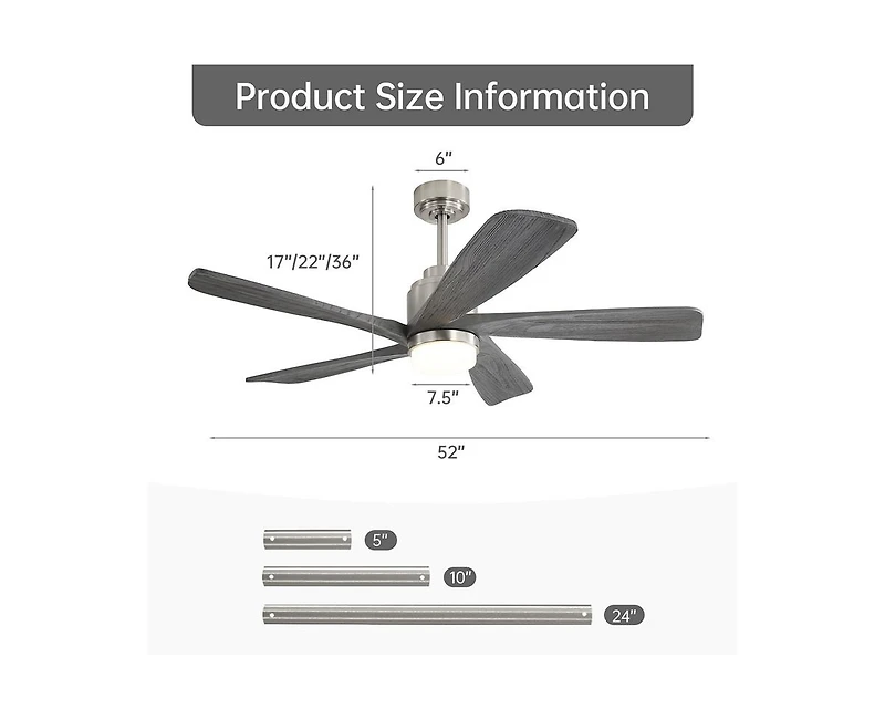 52-inch Modern Stylish Sand Nickel 5-Blade Ceiling Fan with Remote Control and Light Source